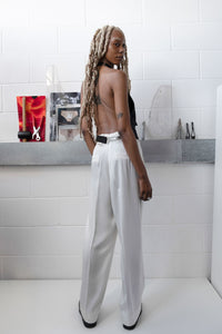 UTU - White Stain Print Pleated Trousers-Ella Boucht-APOC STORE