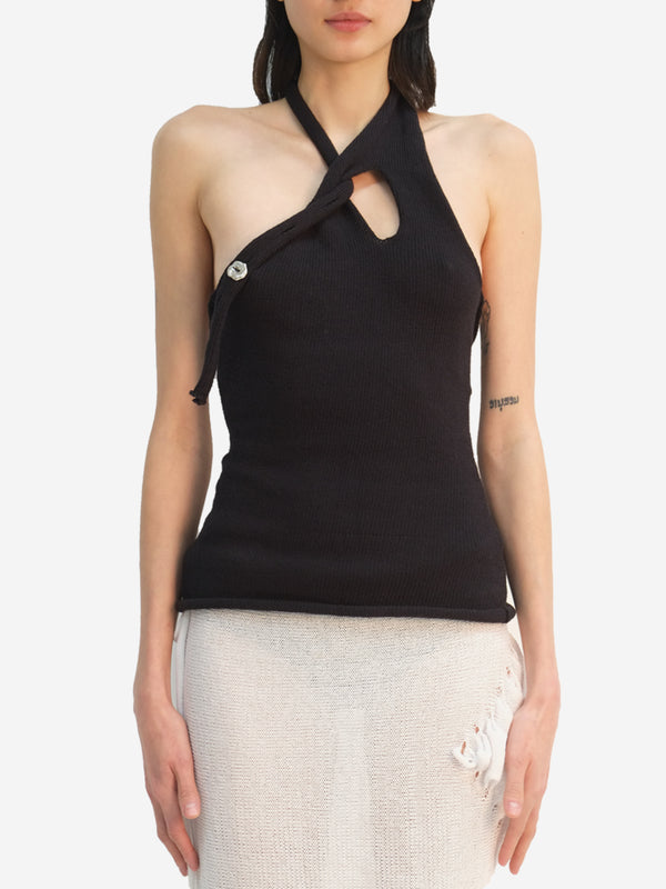 Black Button Top-Krystal Paniagua-APOC STORE