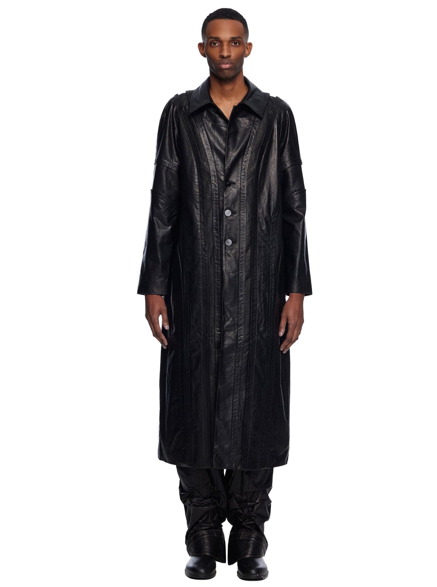 Panelled Leather Coat-XIMONLEE-APOC STORE