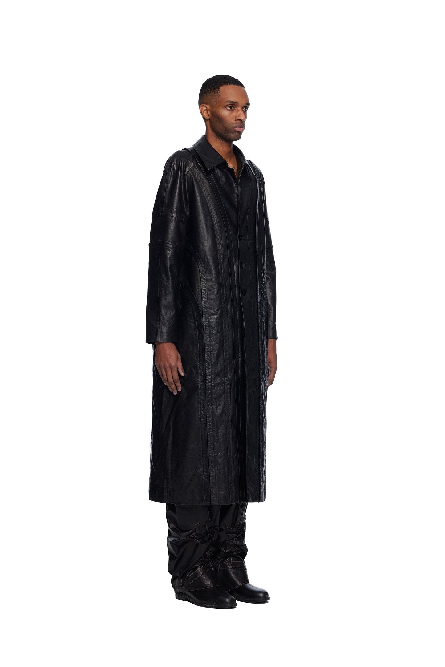 Panelled Leather Coat-XIMONLEE-APOC STORE