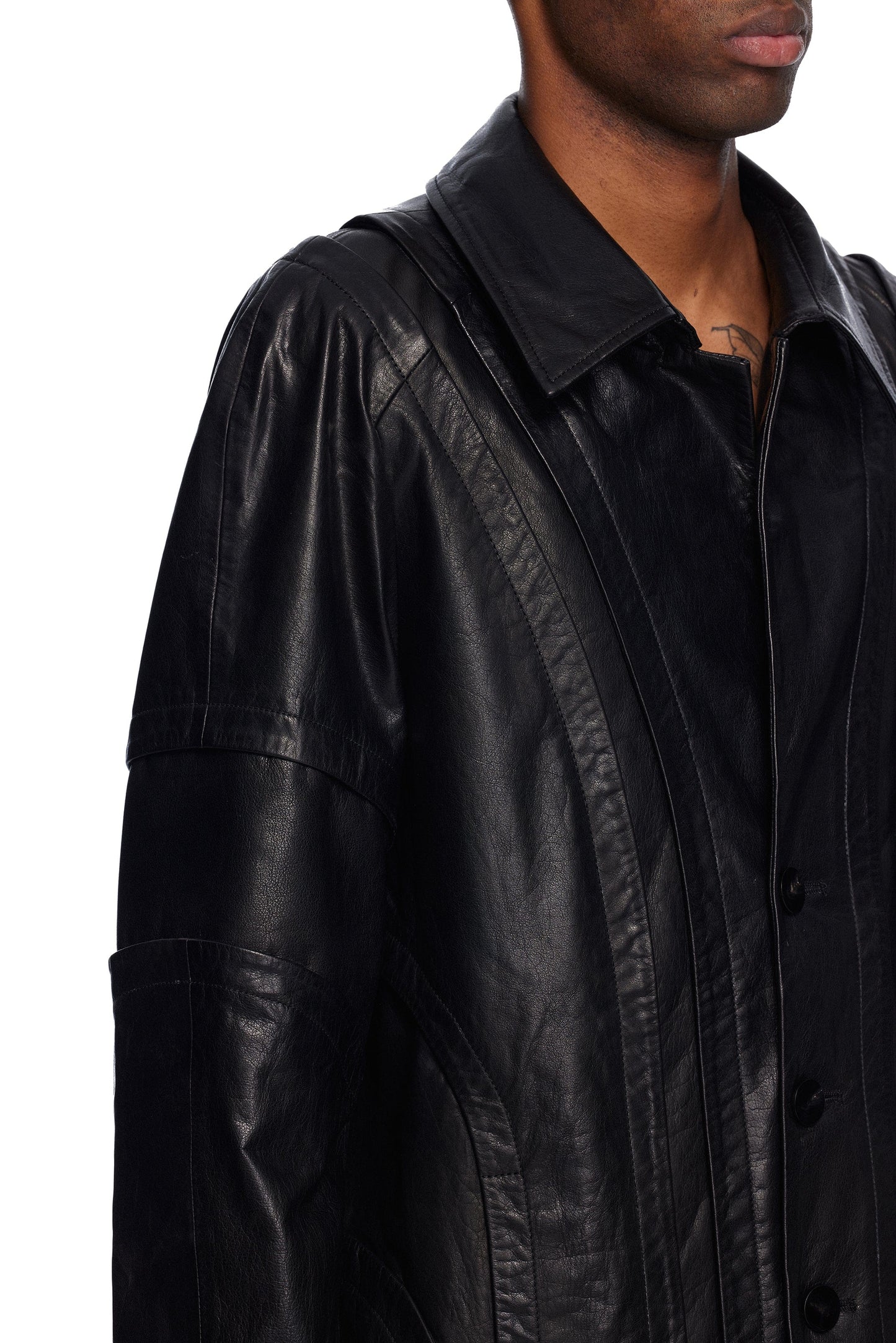 Panelled Leather Coat-XIMONLEE-APOC STORE