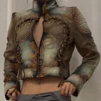 Cropped brown & yellow brocade jacket-YINGLIN-APOC STORE