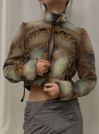 Cropped brown & yellow brocade jacket-YINGLIN-APOC STORE