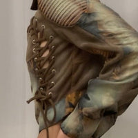 Cropped brown & yellow brocade jacket-YINGLIN-APOC STORE