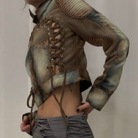 Cropped brown & yellow brocade jacket-YINGLIN-APOC STORE