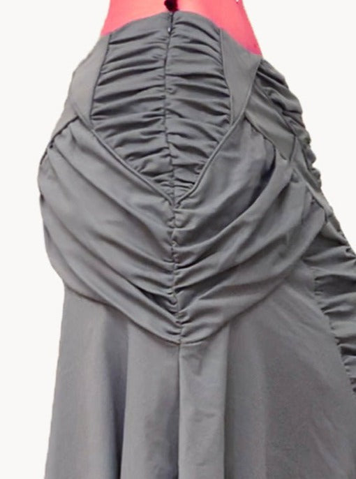 Gray Asymmetric Gathered Midi Skirt-YINGLIN-APOC STORE