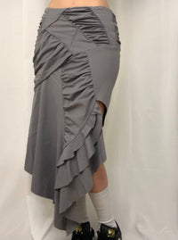 Gray Asymmetric Gathered Midi Skirt-YINGLIN-APOC STORE