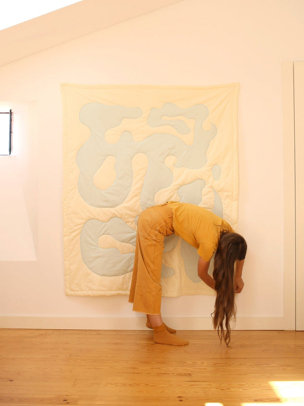 Quilted Blanket Beige Blue-Claire Duport-APOC STORE