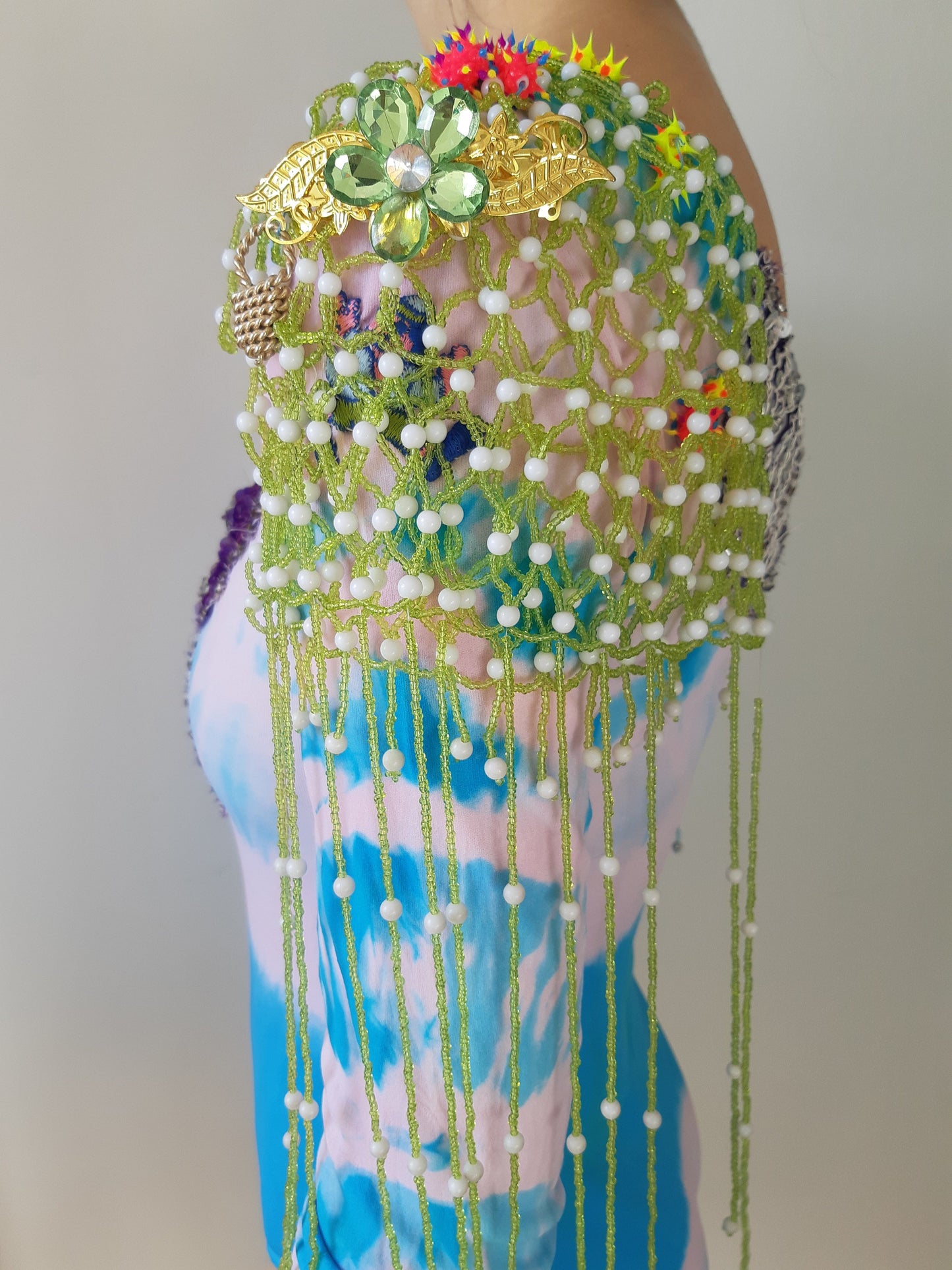 Embroidered Hand Dyed Bodysuit 1 Blue Multicolour-Celia Calderón Asensio-APOC STORE