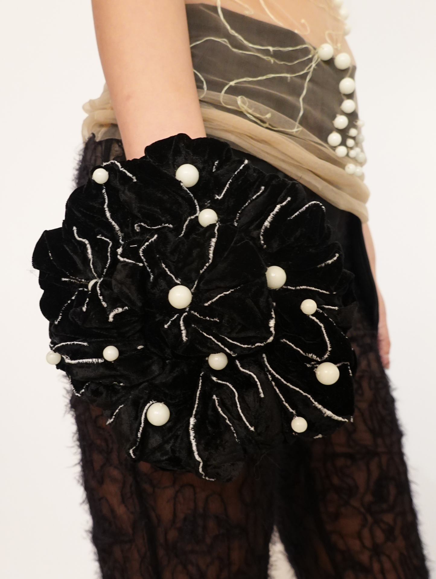 Pleated Ruffle Pouch Bag with Luminous Stone-TRANSE PARIS-APOC STORE