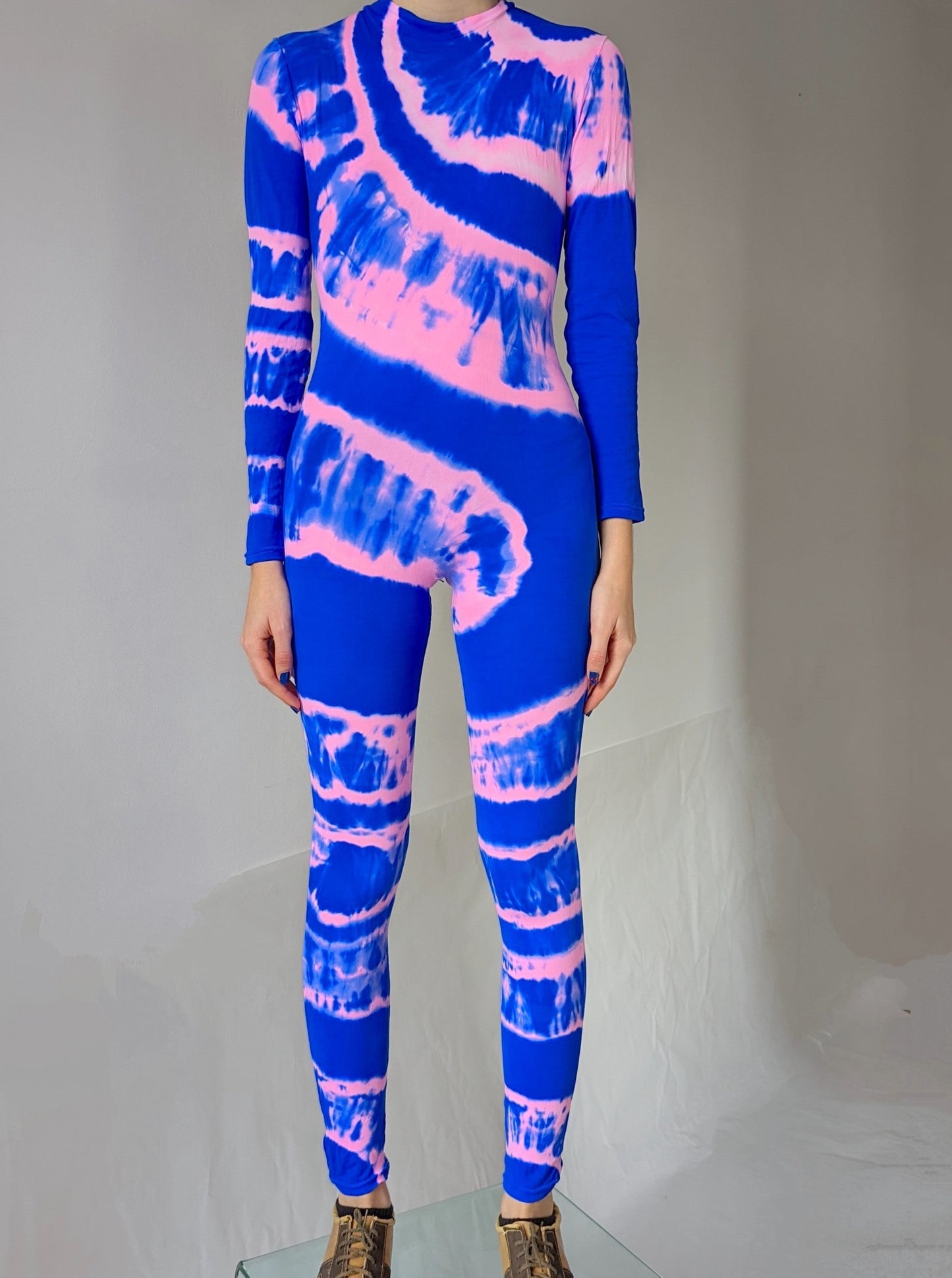 Hand Dyed Catsuit Pink Blue-Celia Calderón Asensio-APOC STORE
