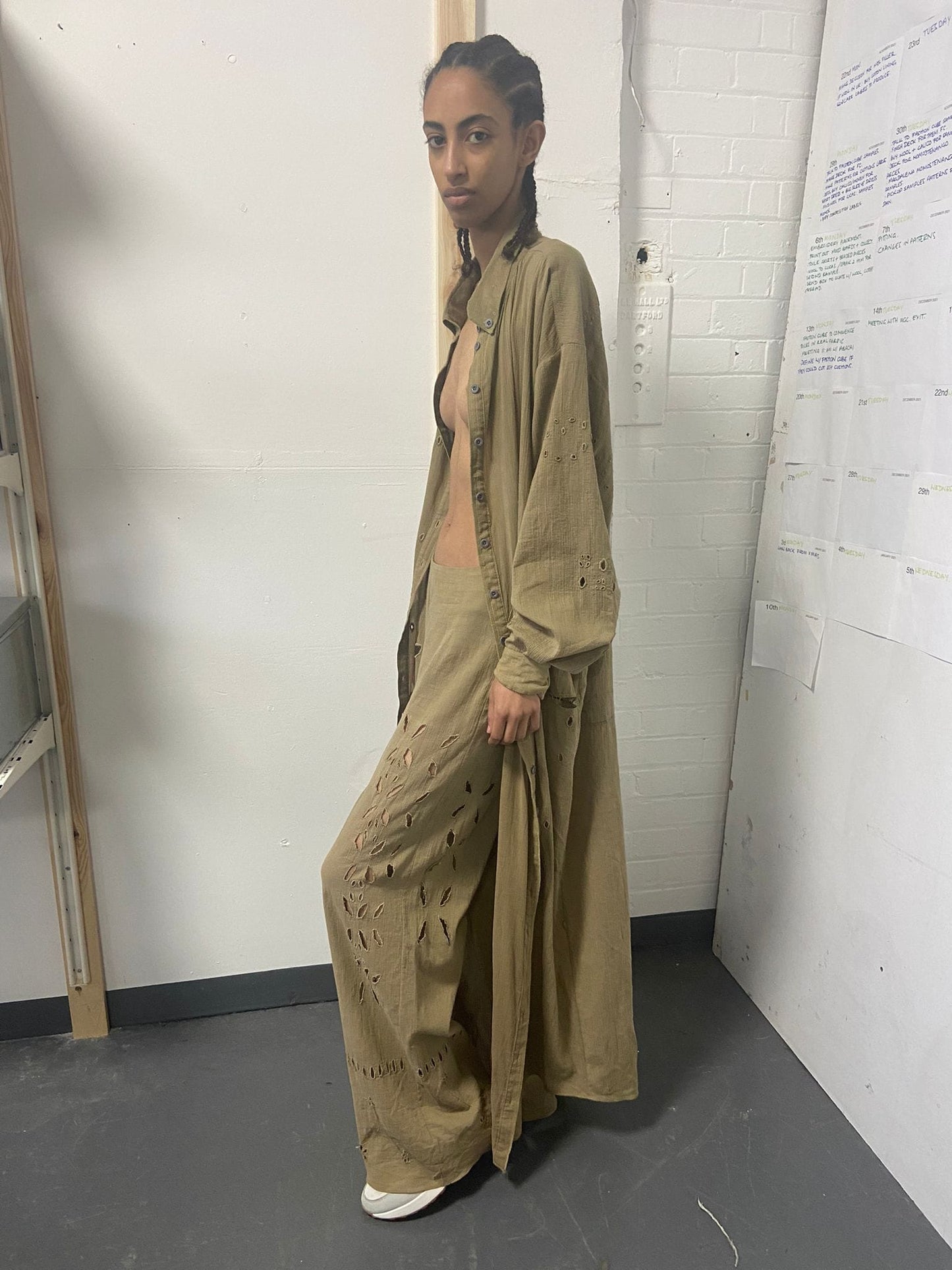 Natural Hand Dyed Triple Embroidered Trousers-Luna Del Pinal-APOC STORE