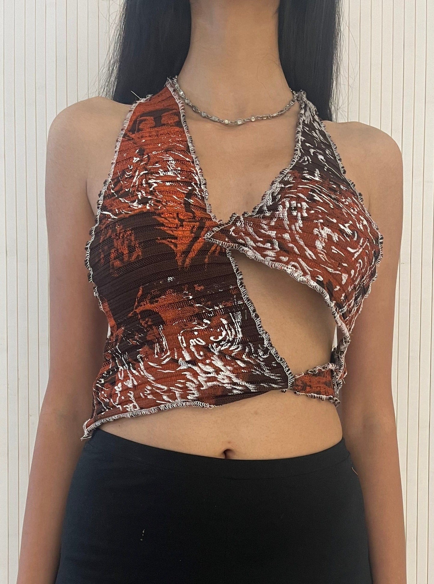 Letter Swirl Cut Out Top-Hadiyah Hussain-APOC STORE