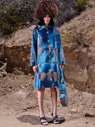 Colour-Flip Blue Cow Lenticular Button-up Knee Length Coat-Leeann Huang-APOC STORE