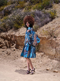 Colour-Flip Blue Cow Lenticular Button-up Knee Length Coat-Leeann Huang-APOC STORE