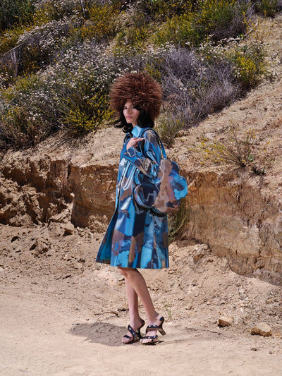 Colour-Flip Blue Cow Lenticular Button-up Knee Length Coat-Leeann Huang-APOC STORE