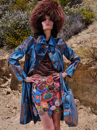 Colour-Flip Blue Cow Lenticular Button-up Knee Length Coat-Leeann Huang-APOC STORE