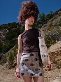 Beige Blinking Eye Mini Skirt-Leeann Huang-APOC STORE