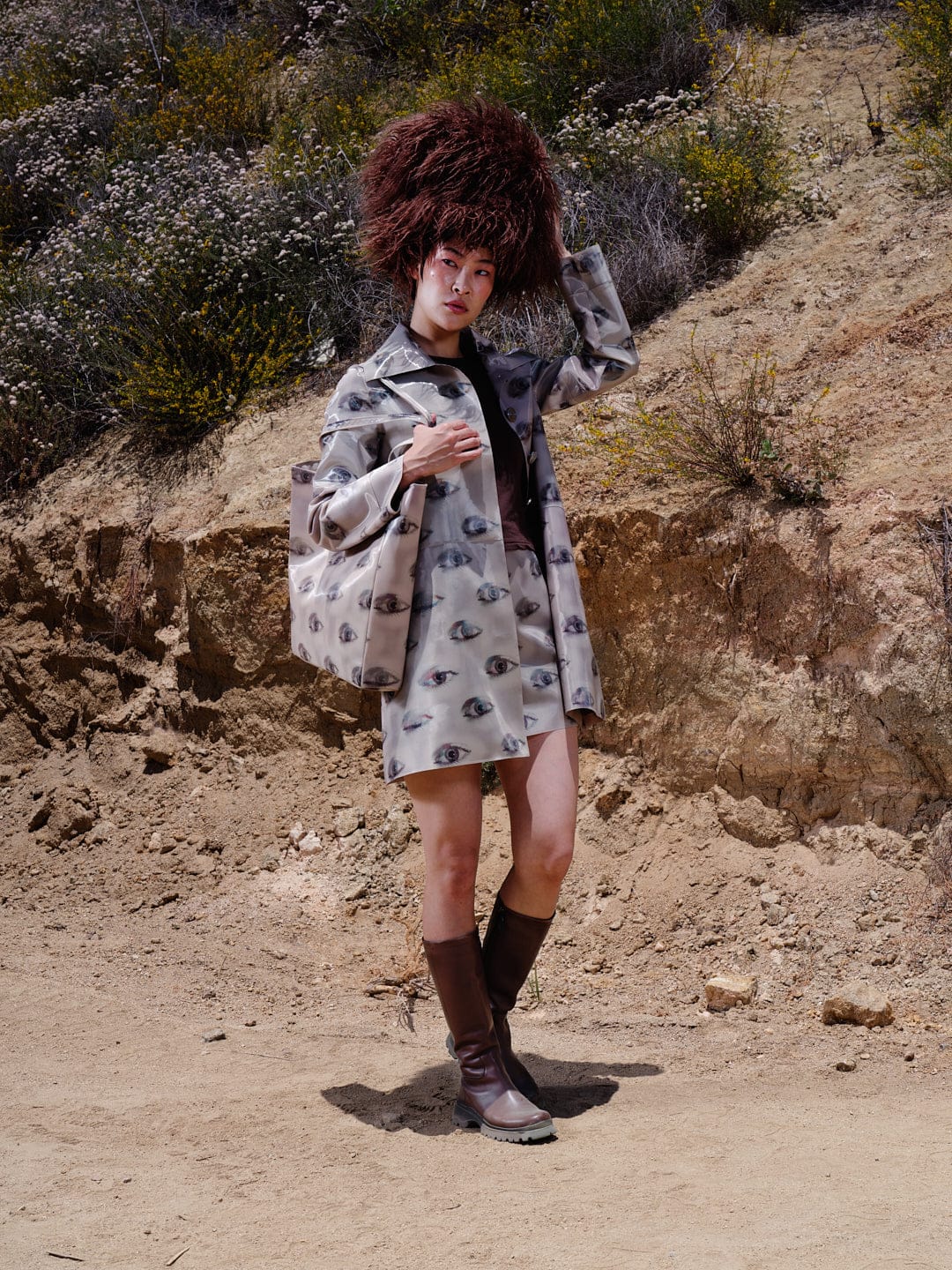 Beige Blinking Eye Mini Skirt-Leeann Huang-APOC STORE