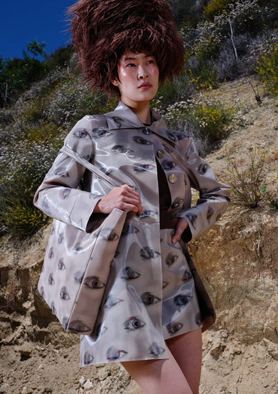 Animated Beige Lenticular Button-up Mac Style Mini Coat-Leeann Huang-APOC STORE