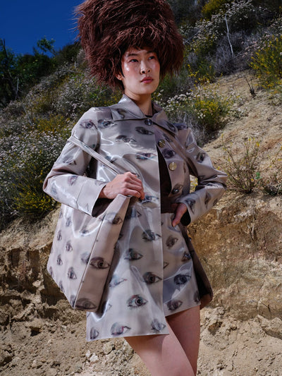 Beige Blinking Eye Mini Skirt-Leeann Huang-APOC STORE