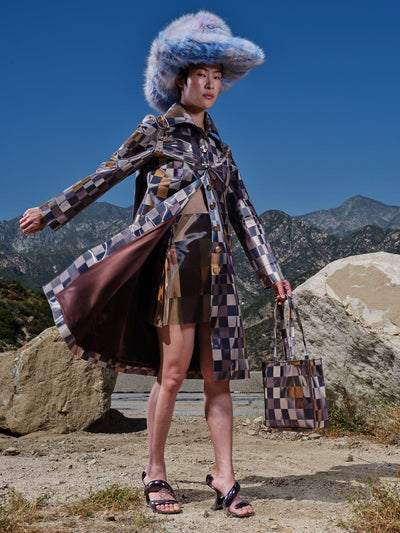 Colour-Flip Mini Chocolate Checker Print Coat-Leeann Huang-APOC STORE