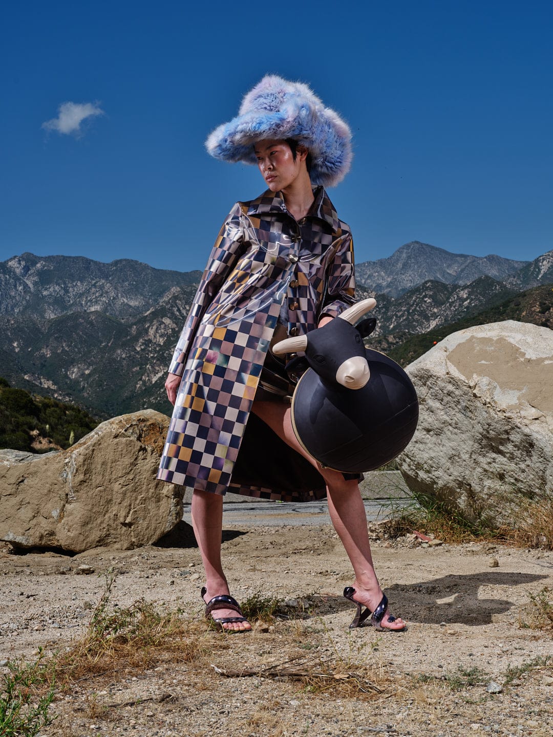 Colour-Flip Mini Chocolate Checker Print Coat-Leeann Huang-APOC STORE