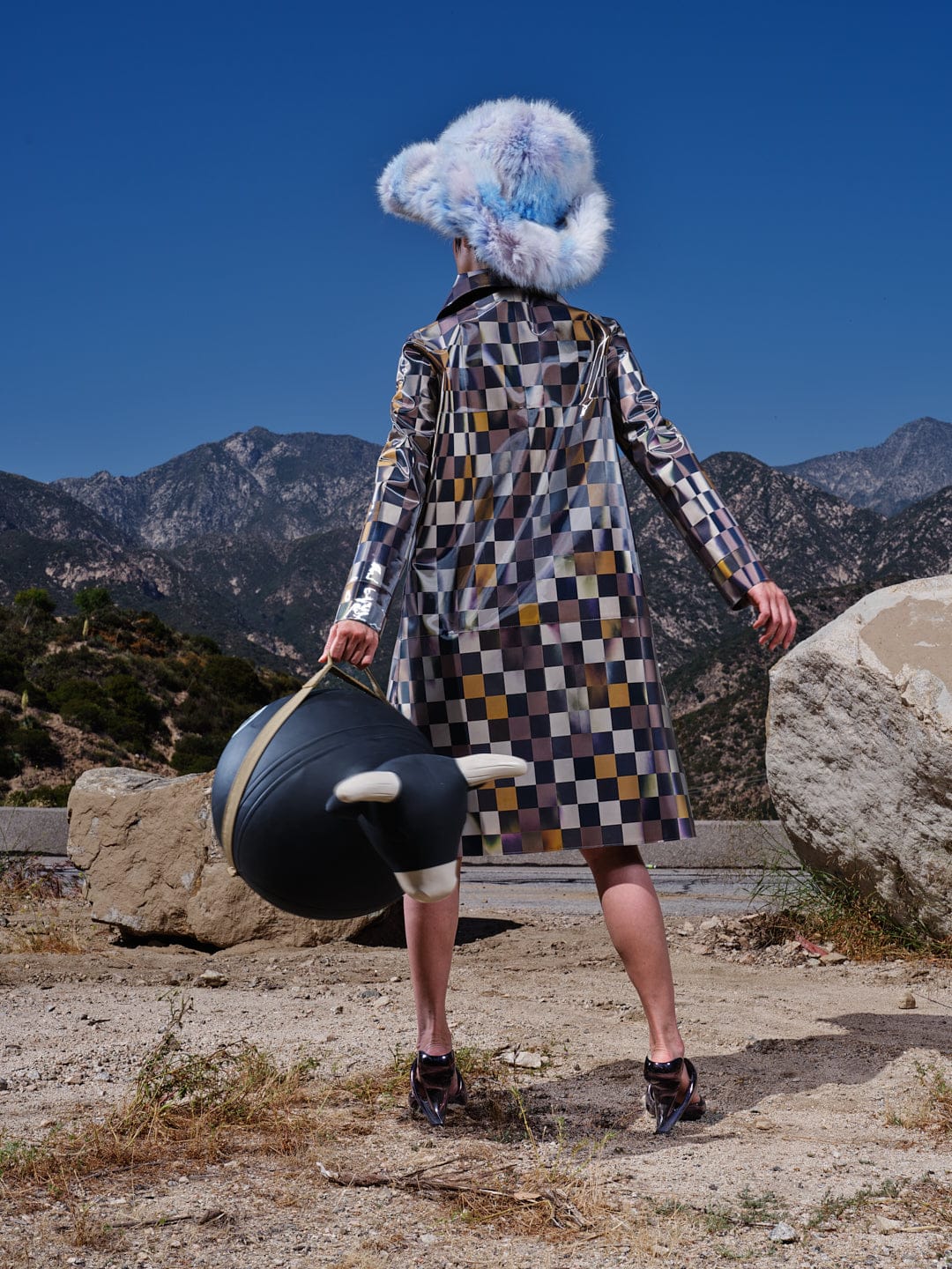 Colour-Flip Mini Chocolate Checker Print Coat-Leeann Huang-APOC STORE