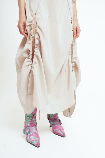 Embroidered Dress with Gathered Slits-GARBAGE CORE-APOC STORE