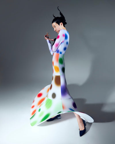 Multi Fairy Gradient Dot Printed Black Sleeve Dress-Sun Woo-APOC STORE