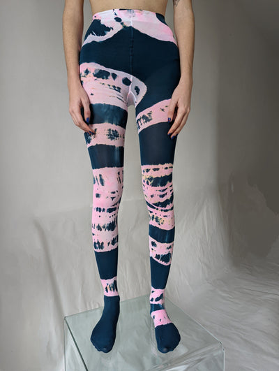 Hand Dyed Tights Pink Black-Celia Calderón Asensio-APOC STORE