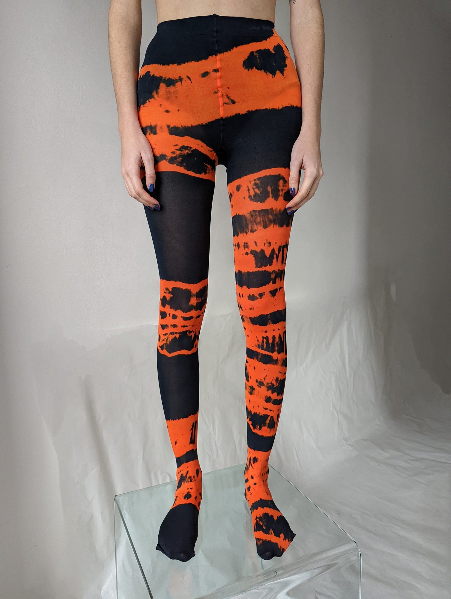 Hand Dyed Tights Orange Black-Celia Calderón Asensio-APOC STORE