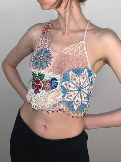 Bead Weaving Tank Top White-Lou de Bètoly-APOC STORE