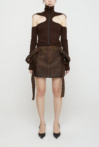 DBL Belt Skirt Red Brown-Nibgnus-APOC STORE