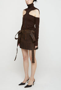 DBL Belt Skirt Red Brown-Nibgnus-APOC STORE