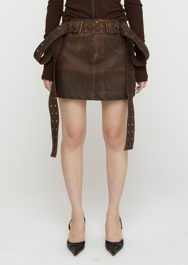 DBL Belt Skirt Red Brown-Nibgnus-APOC STORE